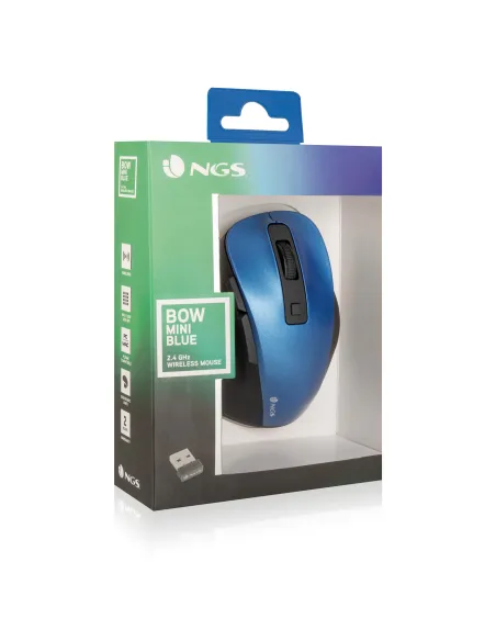 NGS Bow Mini Ratón Inalámbrico 1600DPI Azul