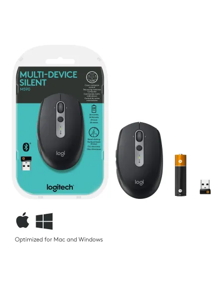 Logitech M590 Silent Ratón Inalámbrico Multidispositivo 1000DPI Negro