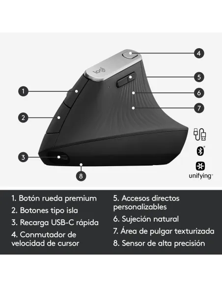 Logitech MX Vertical Ratón Ergonómico Avanzado