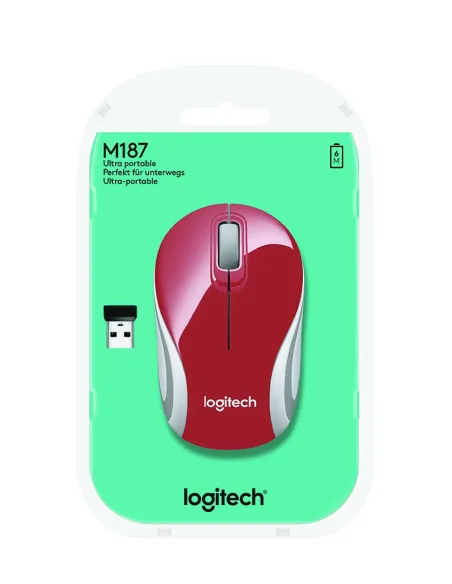 Logitech M187 Ratón Inalámbrico Mini Rojo