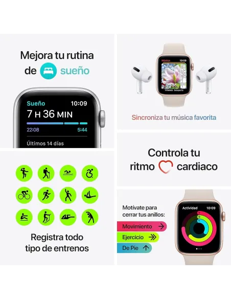 Apple Watch SE 2021 GPS 40mm Aluminio Gris Espacial con Correa Deportiva Negra