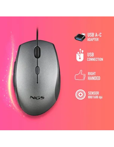 NGS Moth Ratón Ergonómico Gris