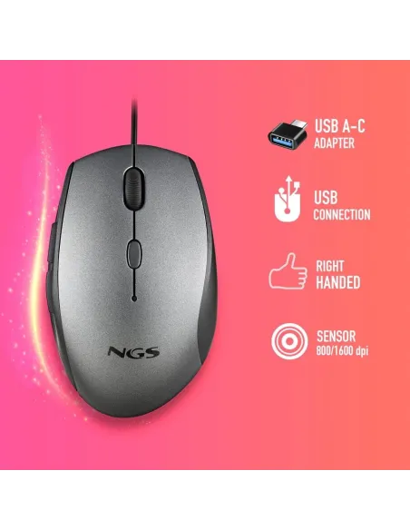 NGS Moth Ratón Ergonómico Gris
