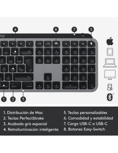 Logitech MX Keys Teclado Inalámbrico Retroiluminado para Mac/iPad Gris