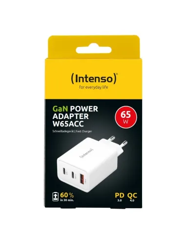 Intenso 7806512 Cargador Pared GaN W65ACC 1xUSB-A/2xUSB-C Blanco