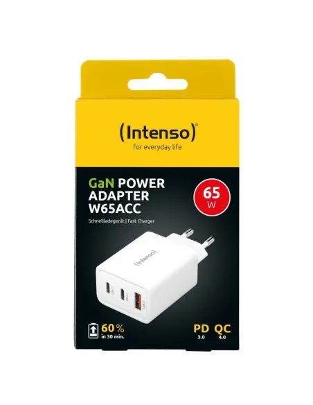 Intenso 7806512 Cargador Pared GaN W65ACC 1xUSB-A/2xUSB-C Blanco