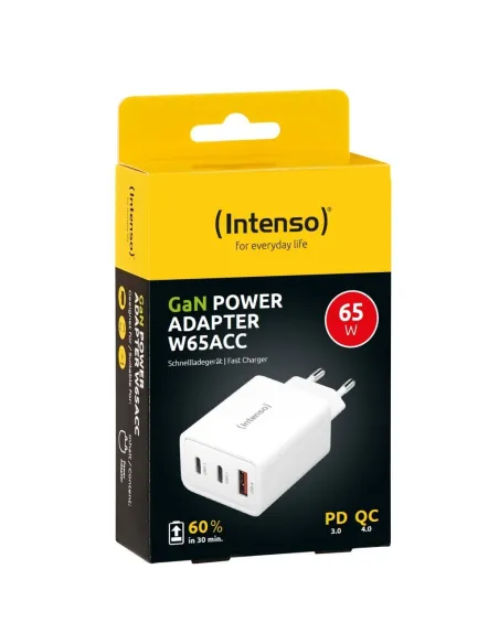 Intenso 7806512 Cargador Pared GaN W65ACC 1xUSB-A/2xUSB-C Blanco