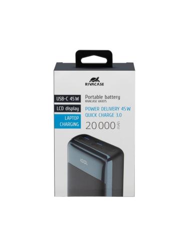 Rivacase VA1075 Powerbank 20000mAh 45W con LCD para Portatiles USB-C Negro