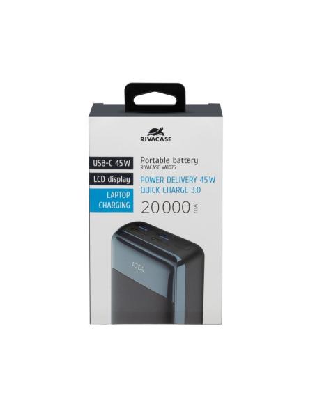 Rivacase VA1075 Powerbank 20000mAh 45W con LCD para Portatiles USB-C Negro