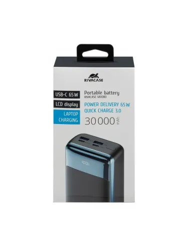 Rivacase VA1080 Powerbank 30000mAh 65W con LCD para Portatiles USB-C Negro
