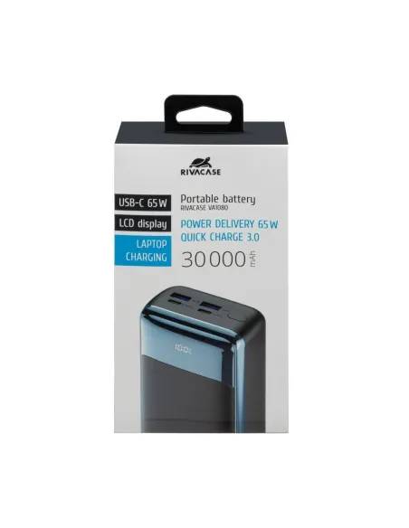 Rivacase VA1080 Powerbank 30000mAh 65W con LCD para Portatiles USB-C Negro