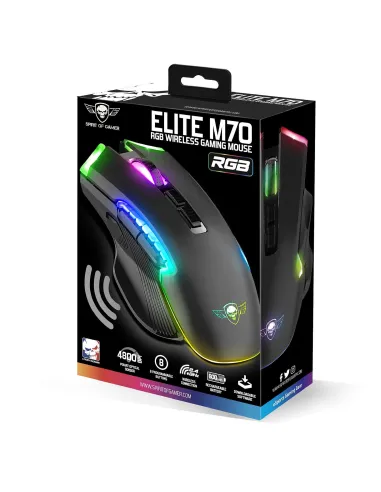 Spirit of Gamer Elite M70 Ratón Gaming Inalámbrico RGB 4800 DPI Negro
