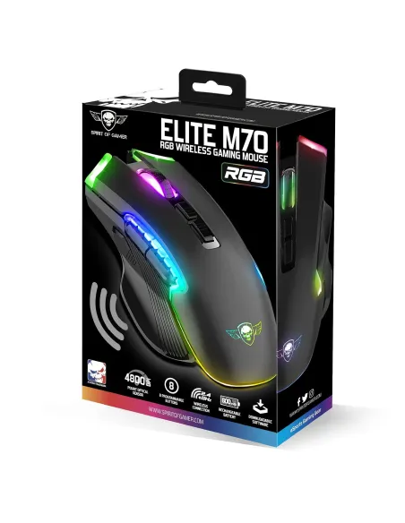 Spirit of Gamer Elite M70 Ratón Gaming Inalámbrico RGB 4800 DPI Negro