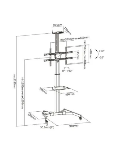 Ewent EW1539 Soporte de Suelo con Ruedas para Pantallas 37 - 70" Máx. 50 Kg