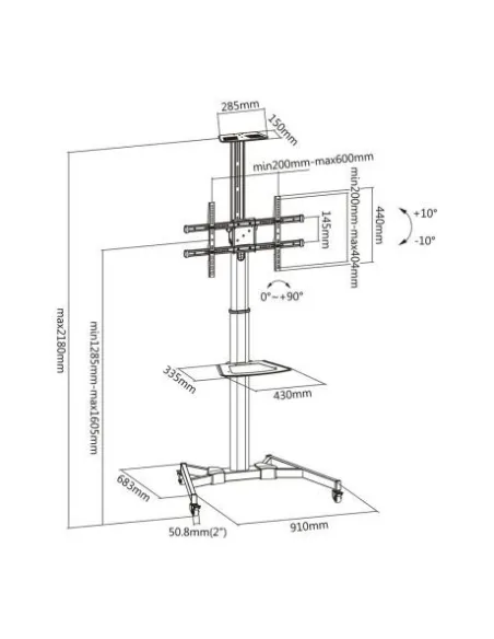 Ewent EW1539 Soporte de Suelo con Ruedas para Pantallas 37 - 70" Máx. 50 Kg