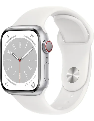 Apple Watch Series 8 GPS + Cellular 41mm Caja de Acero Inoxidable Plata con Correa Deportiva Blanca