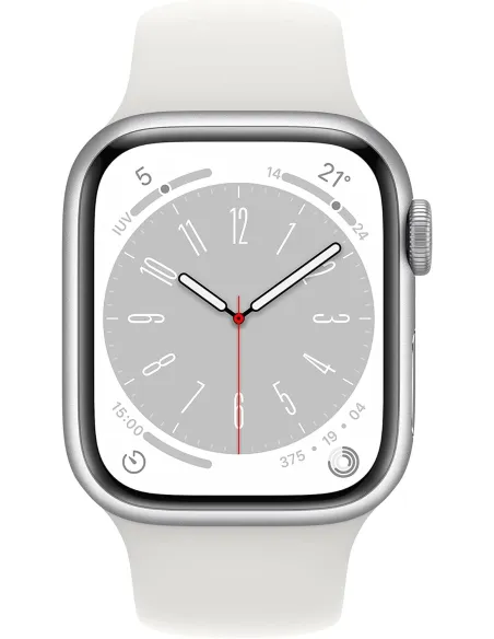 Apple Watch Series 8 GPS + Cellular 41mm Caja de Acero Inoxidable Plata con Correa Deportiva Blanca