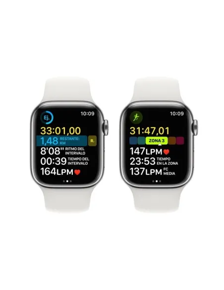 Apple Watch Series 8 GPS + Cellular 41mm Caja de Acero Inoxidable Plata con Correa Deportiva Blanca
