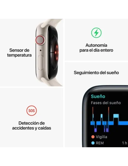 Apple Watch Series 8 GPS + Cellular 41mm Caja de Acero Inoxidable Plata con Correa Deportiva Blanca