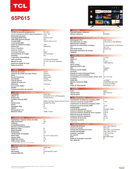 TCL 65P615 65" LED UltraHD 4K