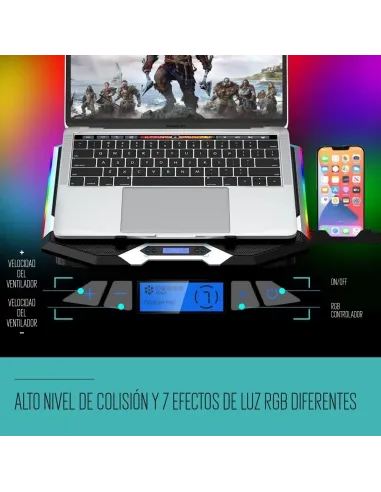 Ewent EW1260 Soporte Refrigerador RGB Multiángulo para Portátiles con 6 Ventiladores de Velocidad Ajustable