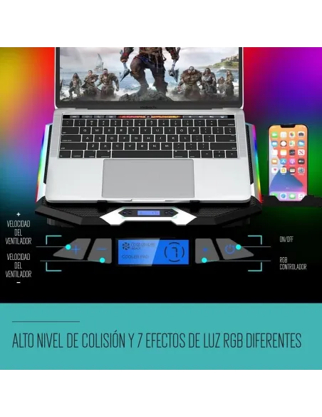 Ewent EW1260 Soporte Refrigerador RGB Multiángulo para Portátiles con 6 Ventiladores de Velocidad Ajustable