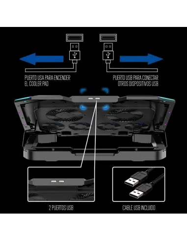 Ewent EW1260 Soporte Refrigerador RGB Multiángulo para Portátiles con 6 Ventiladores de Velocidad Ajustable