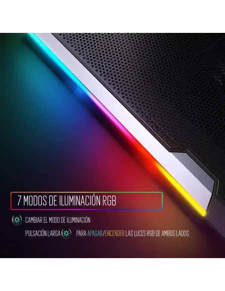 Ewent EW1260 Soporte Refrigerador RGB Multiángulo para Portátiles con 6 Ventiladores de Velocidad Ajustable