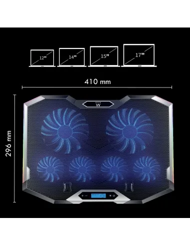 Ewent EW1260 Soporte Refrigerador RGB Multiángulo para Portátiles con 6 Ventiladores de Velocidad Ajustable