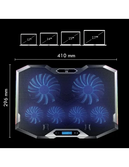 Ewent EW1260 Soporte Refrigerador RGB Multiángulo para Portátiles con 6 Ventiladores de Velocidad Ajustable