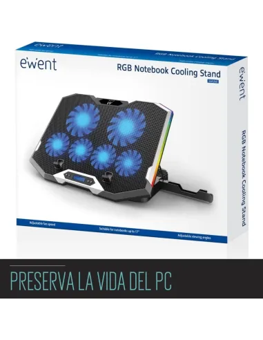 Ewent EW1260 Soporte Refrigerador RGB Multiángulo para Portátiles con 6 Ventiladores de Velocidad Ajustable