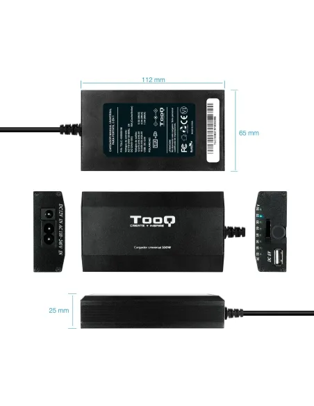 TooQ Cargador Universal para Portátil 100W Negro