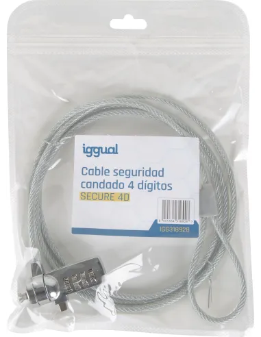 iggual IGG318928 Cable de Seguridad con Combinación para Portátiles 1.5m Plata