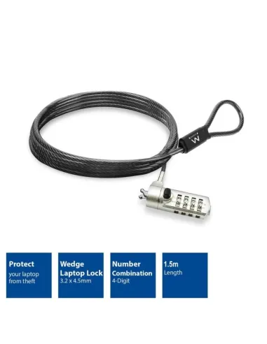 Ewent EW1243 Cable de Seguridad con Combinación para Portátiles 1.5m Negro