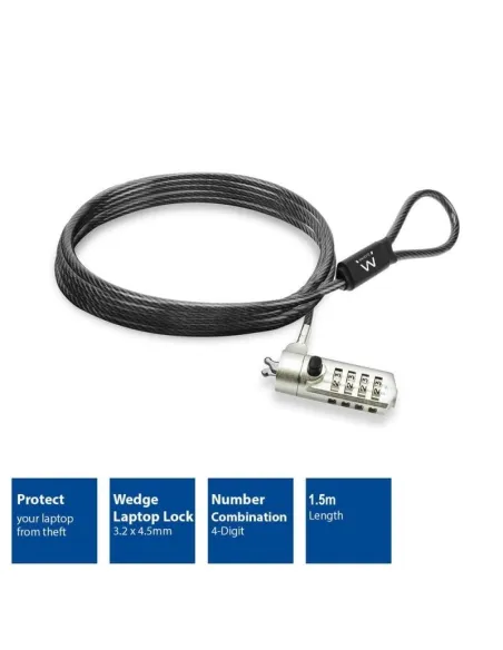 Ewent EW1243 Cable de Seguridad con Combinación para Portátiles 1.5m Negro