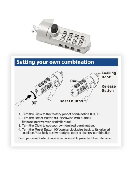 Ewent EW1243 Cable de Seguridad con Combinación para Portátiles 1.5m Negro
