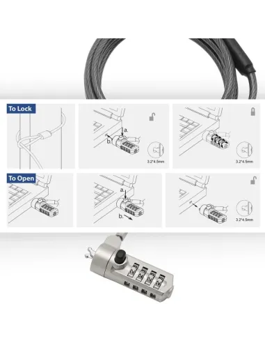 Ewent EW1243 Cable de Seguridad con Combinación para Portátiles 1.5m Negro