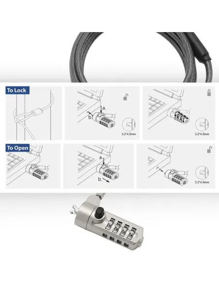 Ewent EW1243 Cable de Seguridad con Combinación para Portátiles 1.5m Negro