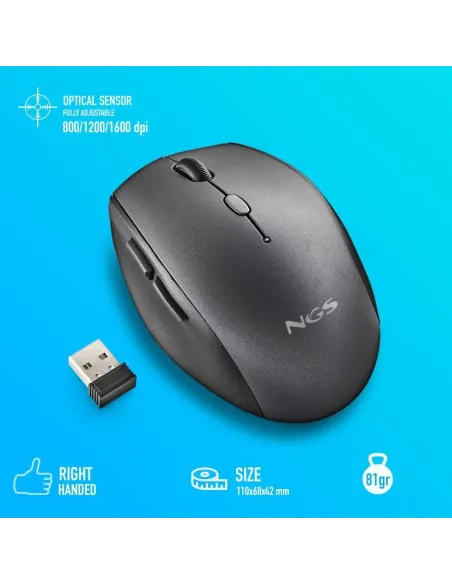 NGS BEEBLACK Ratón Inalámbrico 1600DPI Negro