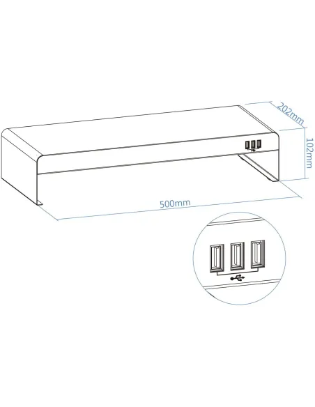 TooQ TQMR0124 Soporte para Monitor USB-A 2.0 Máx. 20 Kg Negro