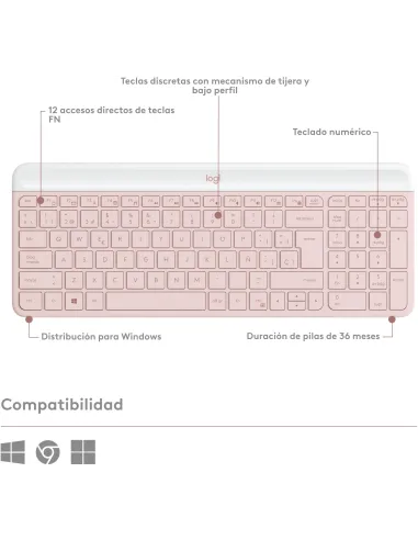 Logitech MK470 Slim Combo Teclado + Ratón Inalámbricos Rosado
