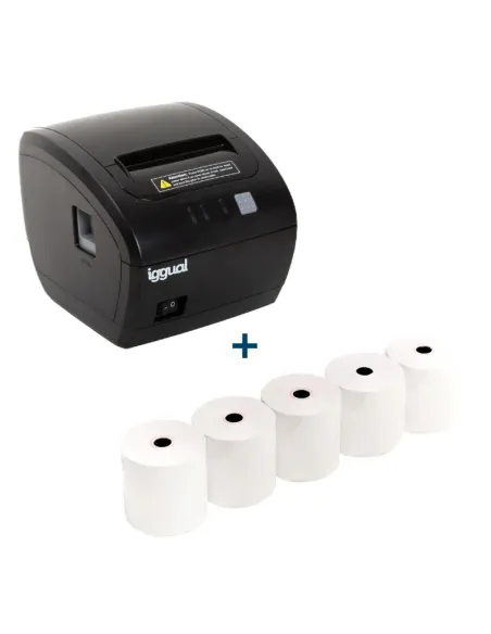 Iggual TP EASY 80 Impresora Térmica USB/RJ11 Negra + 5 rollos