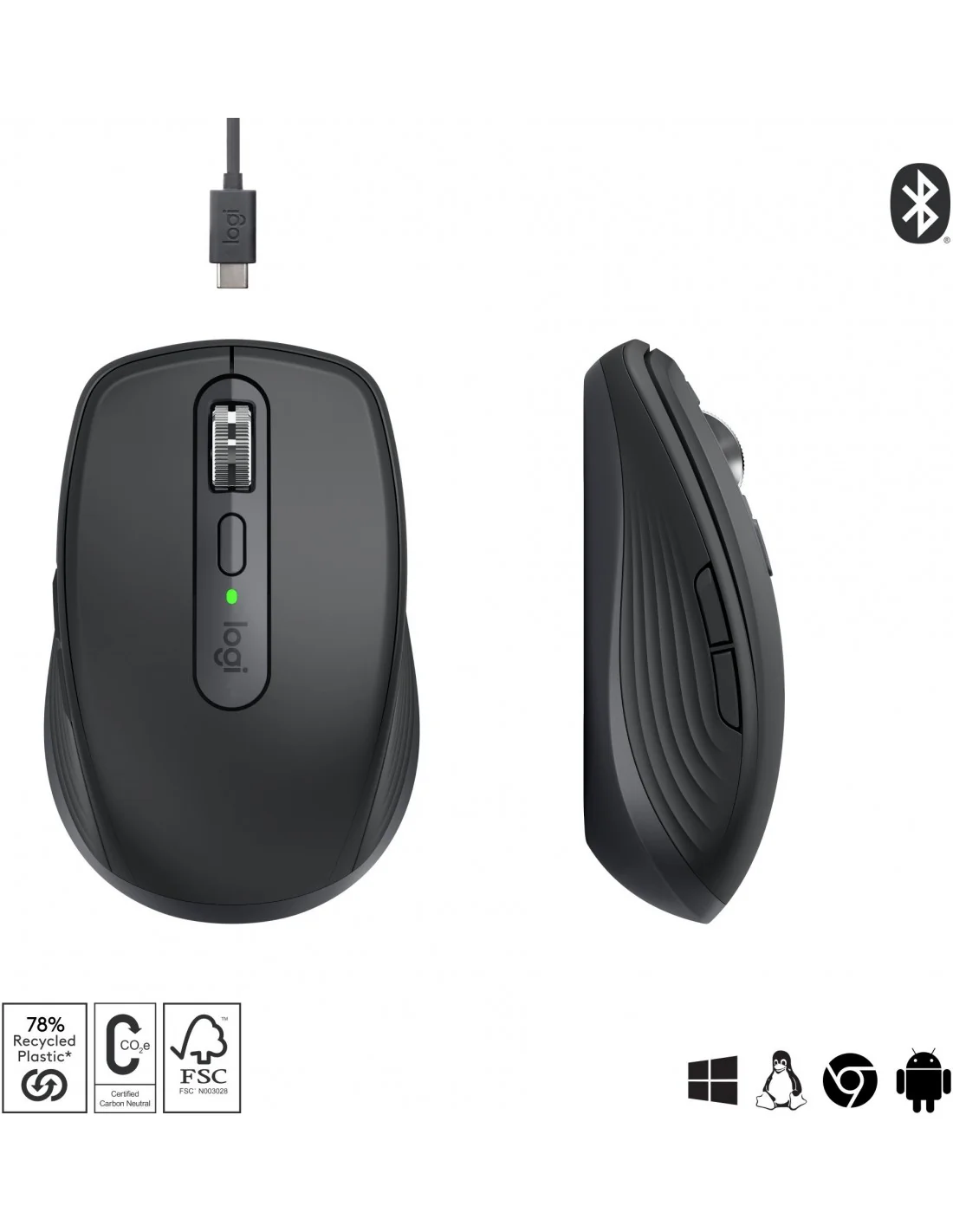 Logitech MX Anywhere 3S Ratón Inalámbrico Bluetooth 8000 DPI Gris