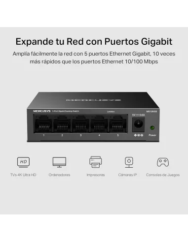 Mercusys MS105GS Switch Gigabit de Sobremesa 5 Puertos RJ-45