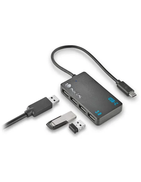 NGS Wonder iHUB 4 Hub USB-C a USB-A 3.0 4 Puertos 24 cm Negro