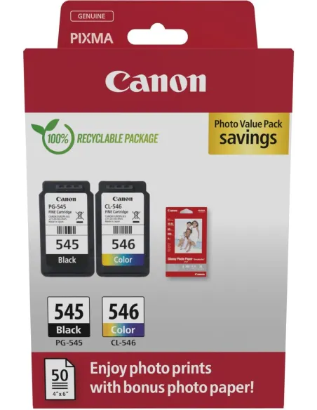 Canon Pack Cartuchos de Tinta Original + 50 Hojas de Papel Fotográfico