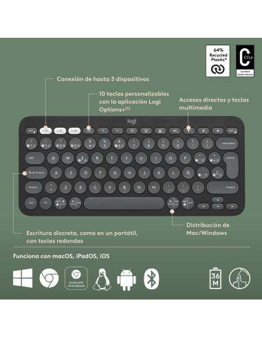 Logitech Pebble Keys 2 K380s Teclado Bluetooth Multi Dispositivo Grafito