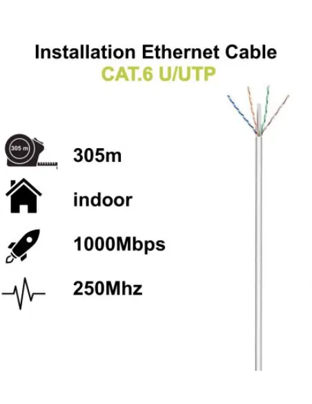 Ewent IM1217 Bobina Cable de Red RJ45 LSZH Cat.6 U/UTP 305m Gris