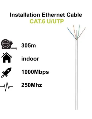 Ewent IM1216 Bobina Cable de Red RJ45 Cat.6 U/UTP PVC 305m Gris
