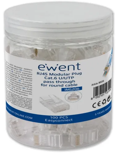 Ewent IM1206 Conector modular CAT 6 U/UTP para Cable Redondo 100 unidades Easyconnect Transparente